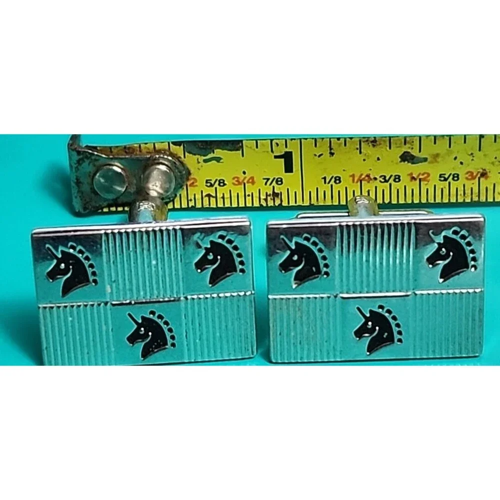 Vintage Silver-Tone Unicorn Cufflinks – Square Men’s Mythical Collectible Gift - Picture 4 of 8